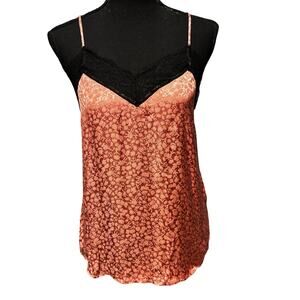 Scotch & Soda Camisole With Black Lace Detail Weathered Pink Sz 34 Ditsy Floral